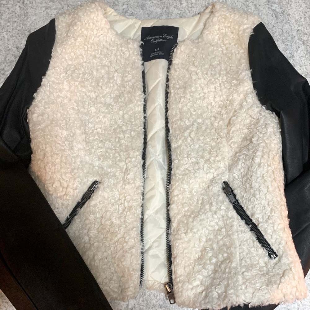American Eagle Sherpa Teddy Faux Leather Coat